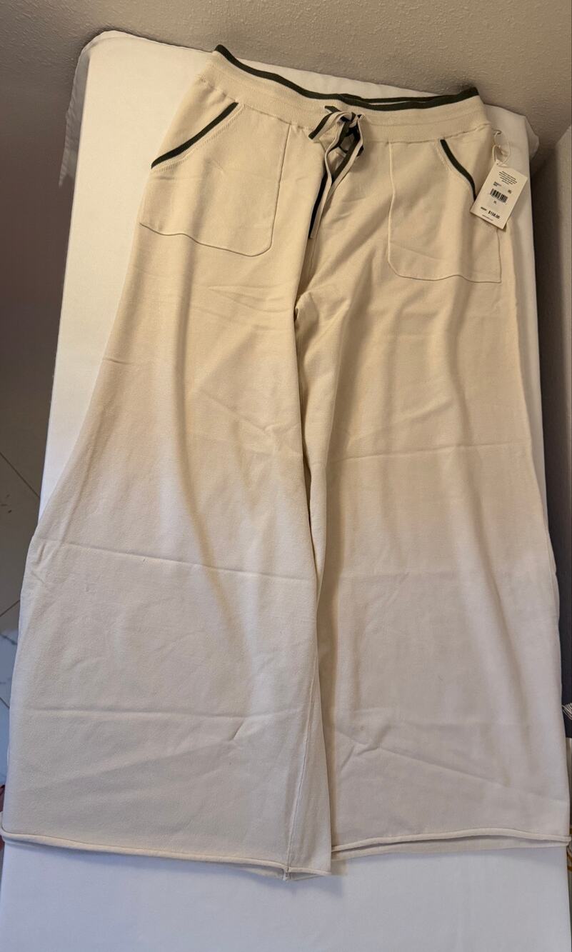 Splendid Collection Wide Leg Knit Pants L Ivory NWT